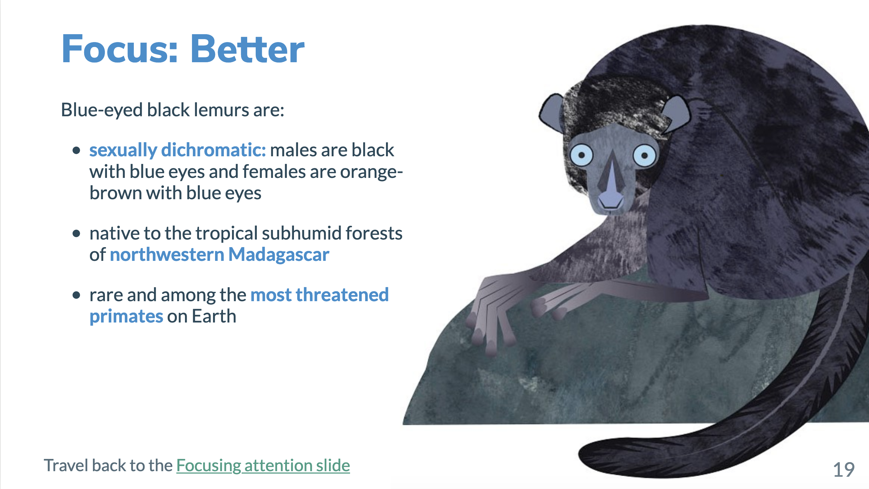The bullet point list of text now has some words highlighted with a bold blue font face for emphasis, Background image remains on the right.